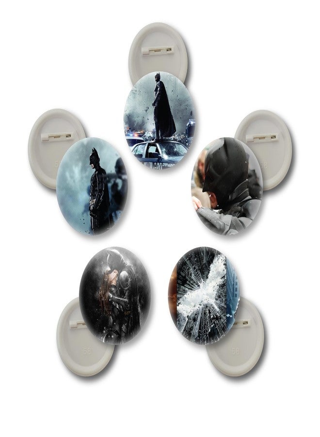 D2C Superhero Theme Button Badges, 58mm, Pack of 5, Gloss Finish, Vibrant Fan Collectible Pins for Bags T-Shirts Jackets Decoration (Bat~men) - Image 1